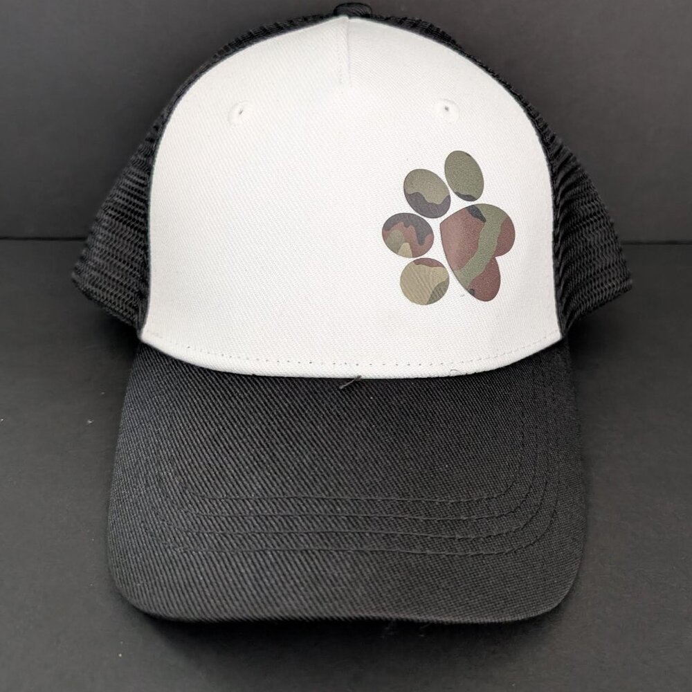 LARGE CAMO PAW TRUCKER'S HAT